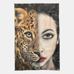 Leoparden-Frau Küchenhandtuch Geschirrtuch