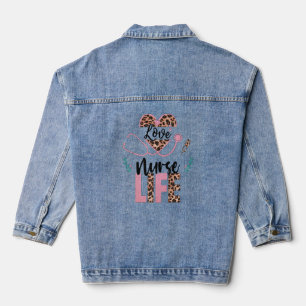 Leoparden Herz und Stethoskop Krankenpflege für Kr Jeansjacke