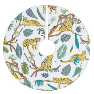 Leoparden im Dschungel, handgezeichnetes Muster. Polyester Weihnachtsbaumdecke