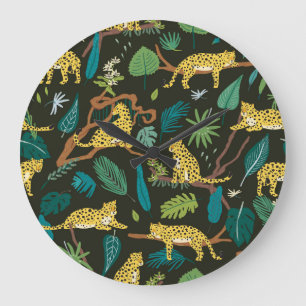 Leoparden im Dschungel: Vintage Wild Große Wanduhr