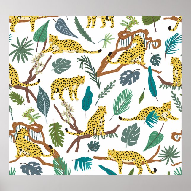 Leoparden im Dschungel, von Hand gezeichnet Muster Poster (Vorne)