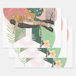 Leoparden Mama und Baby in einem Baum Geschenkpapier Set