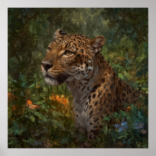 Leoparden mit Schmetterlingen in der Wildnis Poster
