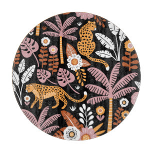 Leoparden Palmen Vintage Nahtloses Muster Schneidebrett