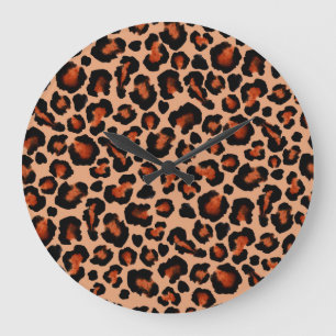 Leoparden Pelz, Aquarell, nahtloser Hintergrund. Große Wanduhr