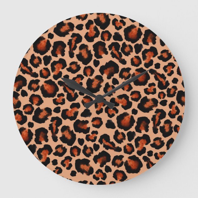 Leoparden Pelz, Aquarell, nahtloser Hintergrund. Große Wanduhr (Vorderseite)