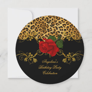 Leoparden Rosen Rot Schwarz Gold Geburtstagsfeier Einladung