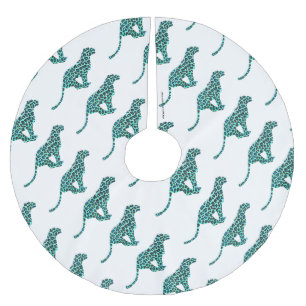 Leoparden, Schwarz und Aquamarin Polyester Weihnachtsbaumdecke