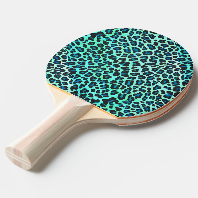 Leoparden, Schwarz und Aquamarin Tischtennis Schläger (Vorderseite)