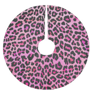 Leoparden, Schwarz und Hot-Pink Polyester Weihnachtsbaumdecke