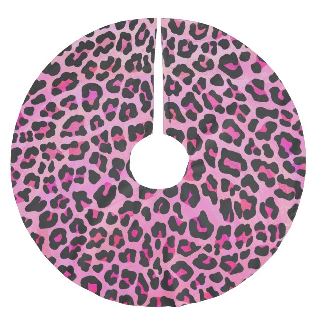 Leoparden, Schwarz und Hot-Pink Polyester Weihnachtsbaumdecke (Vorderseite)