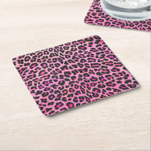 Leoparden, Schwarz und Hot-Pink Rechteckiger Pappuntersetzer
