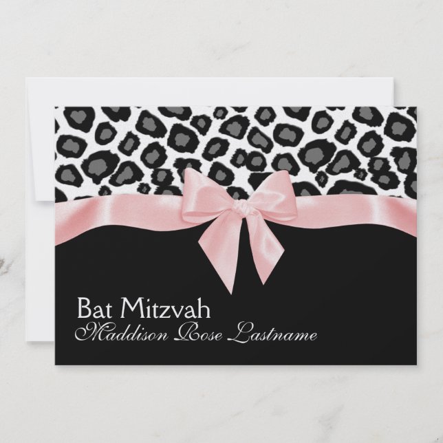 Leoparden Spots und rosa Ribbon Bat Mitzvah Einladung (Vorderseite)