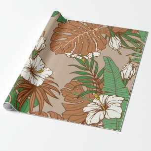 Leoparden tropische Blätter Hibiskus Blume nahtlos Geschenkpapier