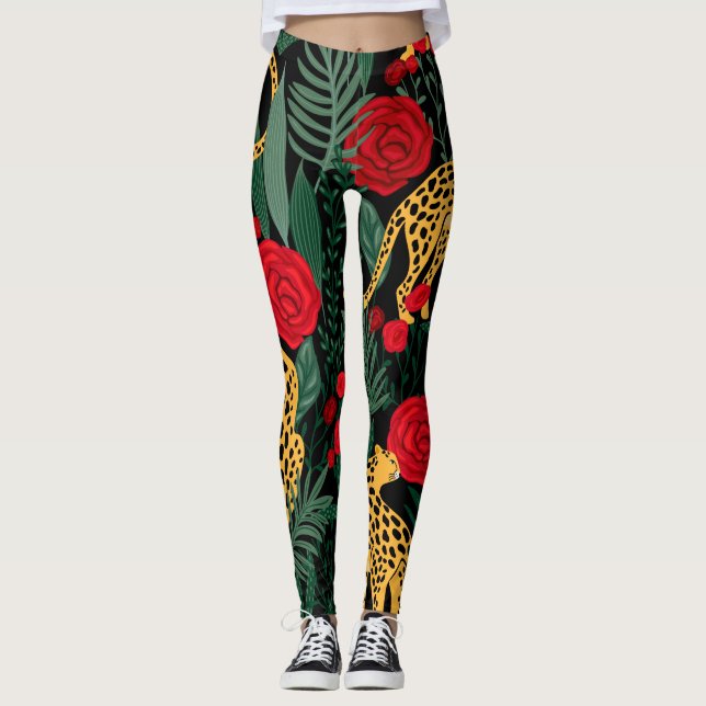 Leoparden und Rose Leggings (Vorderseite)