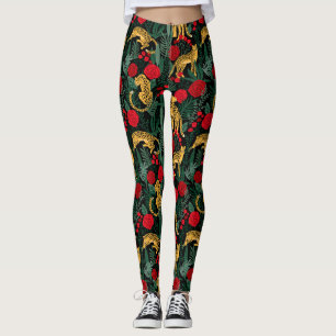 Leoparden und Rote Rosen Leggings