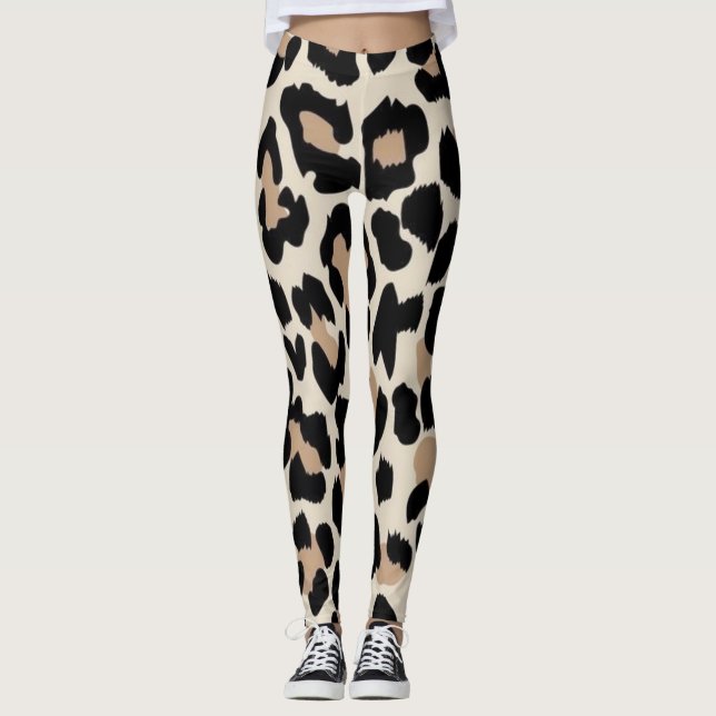 Leopardenbraun- und schwarzer Hautprint Leggings (Vorderseite)