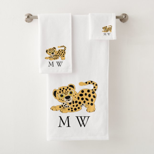 Leopardendesign mit Monogramm Badhandtuch Set (Insitu)