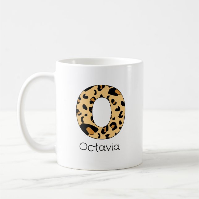 Leopardendruck Anfangsbuchstabe o Kleinbuchstabe u Kaffeetasse (Links)
