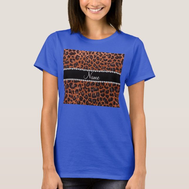 Leopardendruck auf individuelle Name in Orange-Gli T-Shirt (Vorderseite)