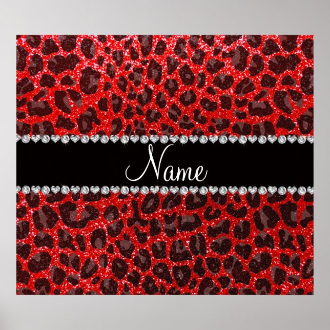 Leopardendruck auf individuelle Name-Neon-Glitzer Poster (Vorne)