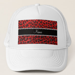Leopardendruck auf individuelle Name-Neon-Glitzer Truckerkappe