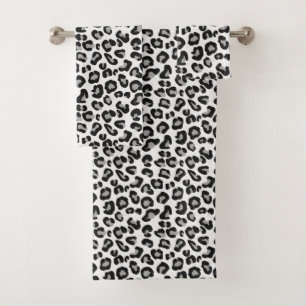 Leopardendruck in Schwarz und Weiß mit Grau / Gra Badhandtuch Set