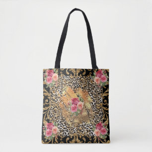 Leopardendruck mit Rose und vergoldetem Glitzer