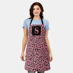 Leopardendruck-Monogramm-Trendy-Hotpink-Schürze Schürze
