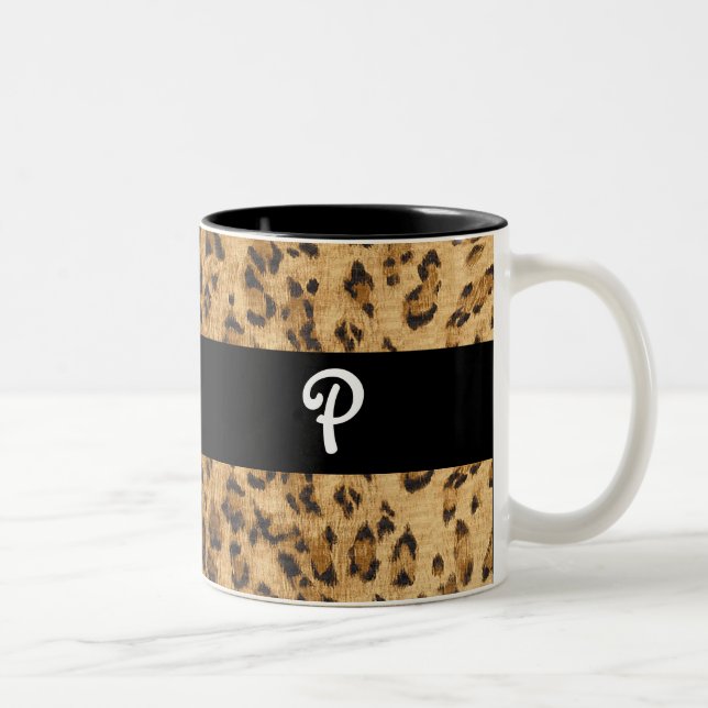 Leopardendruck P Monogramm Initialen Kaffeetasse B (Rechts)