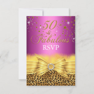 Leopardendruck & rosa Schleife 50 & Fabelhaft RSVP Einladung