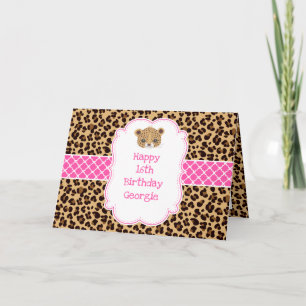 Leopardendruck Rosa Vierblattmuster  Karte