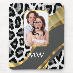 Leopardendruck und graue Swirbel Mousepad