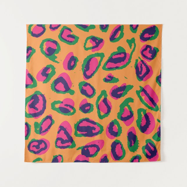 Leopardendrucke, farbiges Tiermuster. Wandteppich (Vorderseite)