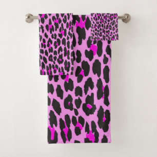 Leopardendrucke, Leoparden, rosa Leoparden Badhandtuch Set
