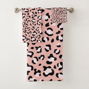 Leopardendrucke, Leoparden, rosa Leoparden Badhandtuch Set