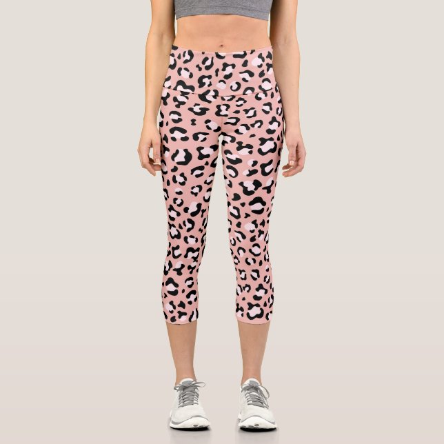 Leopardendrucke, Leoparden, rosa Leoparden Capri Leggings (Vorderseite)