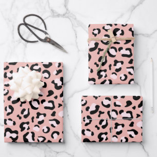 Leopardendrucke, Leoparden, rosa Leoparden Geschenkpapier Set