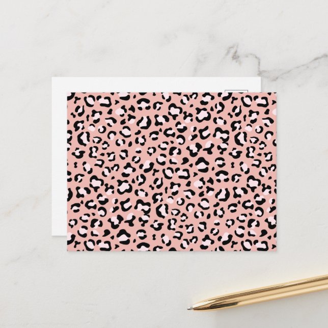 Leopardendrucke, Leoparden, rosa Leoparden Postkarte (Vorderseite/Rückseite Beispiel)