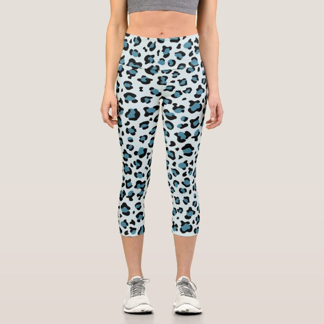 Leopardendrucke, Leoparden-Spots, Blauer Leopard Capri Leggings (Vorderseite)