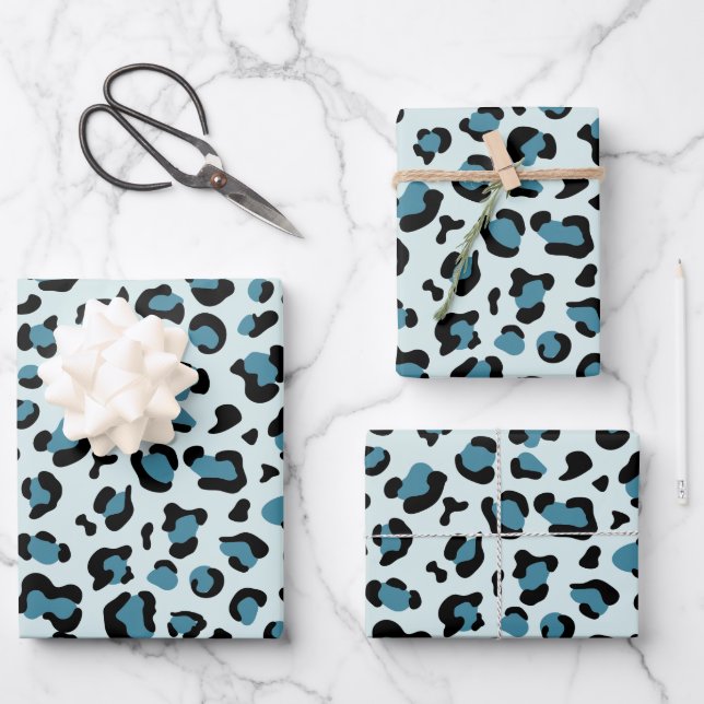 Leopardendrucke, Leoparden-Spots, Blauer Leopard Geschenkpapier Set (Vorderseite)