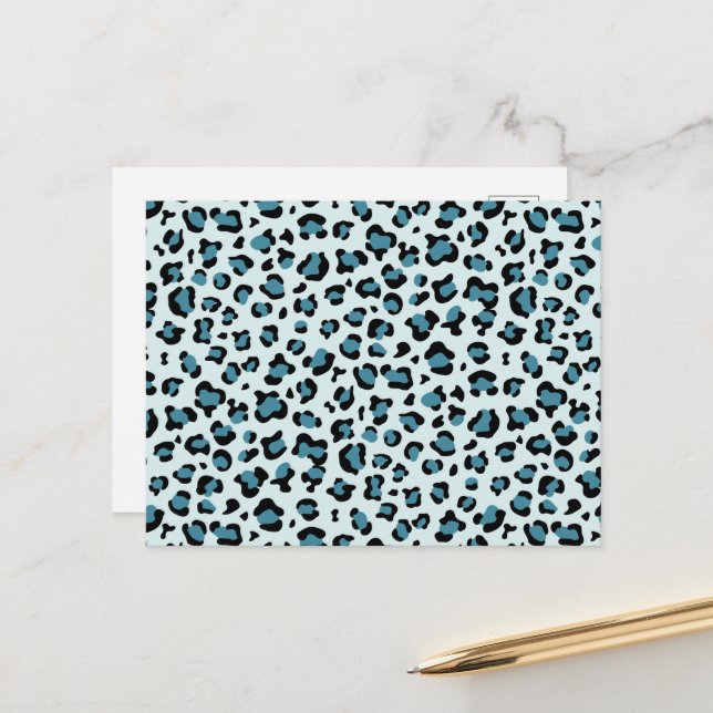 Leopardendrucke, Leoparden-Spots, Blauer Leopard Postkarte (Vorderseite/Rückseite Beispiel)