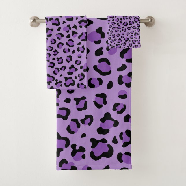 Leopardendrucke, Leoparden-Spots, Lila Leopard Badhandtuch Set (Insitu)