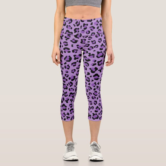 Leopardendrucke, Leoparden-Spots, Lila Leopard Capri Leggings (Vorderseite)