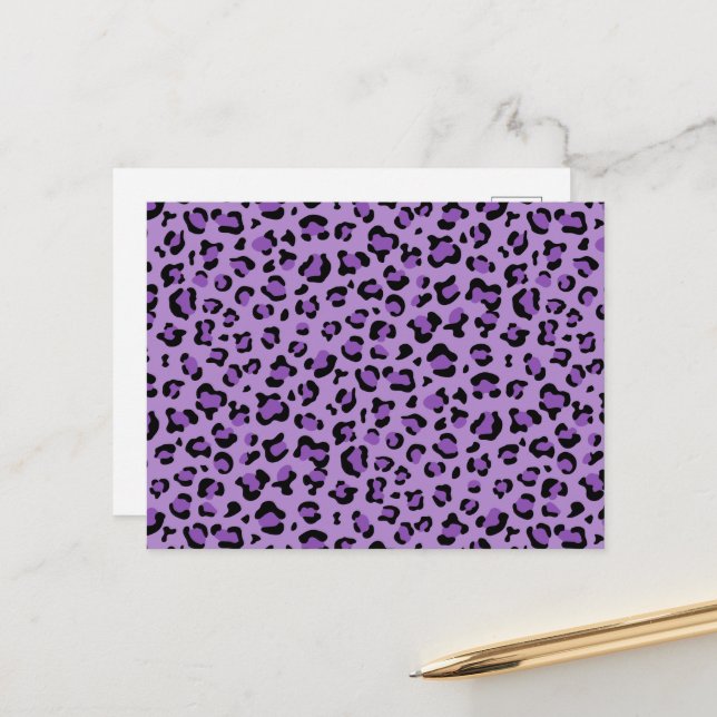 Leopardendrucke, Leoparden-Spots, Lila Leopard Postkarte (Vorderseite/Rückseite Beispiel)