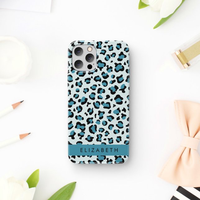 Leopardendrucke, Spots, Blauer Leopard, Ihr Name iPhone 16 Hülle (Von Creator hochgeladen)