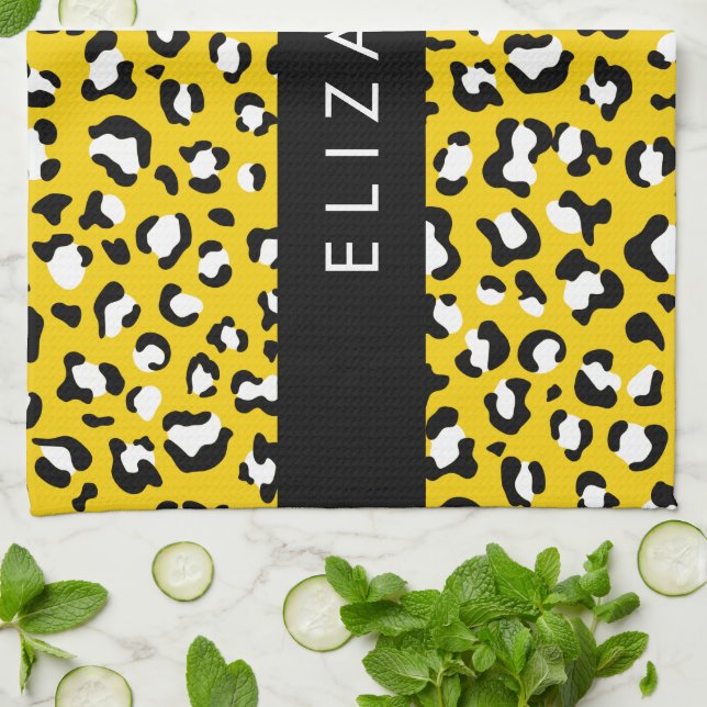 Leopardendrucke, Spots, Gelber Leopard, Ihr Name Geschirrtuch (Gefaltet)