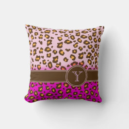Leopardendruckpink, braun, Monogramm, Kissen
