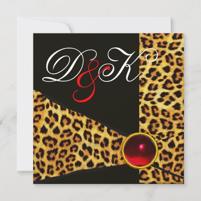 LEOPARDENFELL-BAND,ROTER RUBIN-EDELSTEIN MONOGRAMM EINLADUNG (Vorderseite)