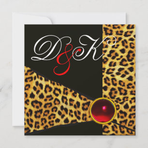 LEOPARDENFELL-BAND,ROTER RUBIN-EDELSTEIN MONOGRAMM EINLADUNG